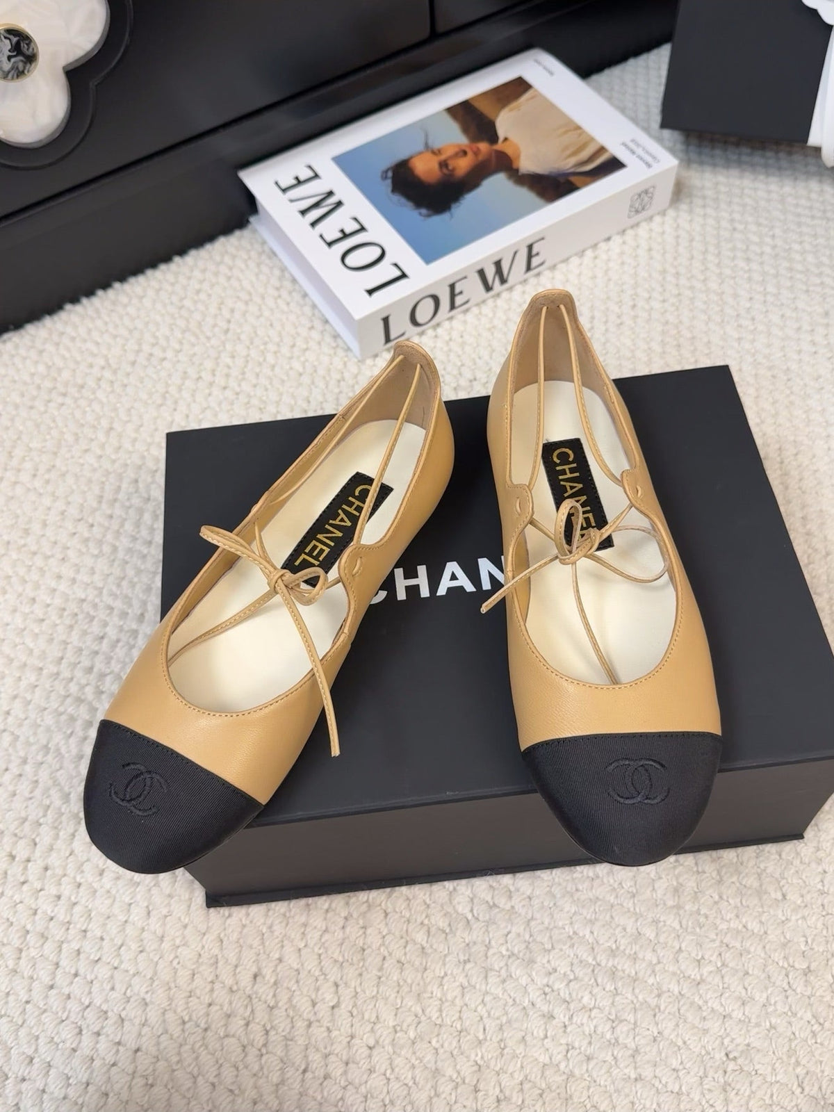 CHANEL FLAT MARY JANE PUMPS IN SUN YELLOW LAMBSKIN MIX BLACK FABRIC